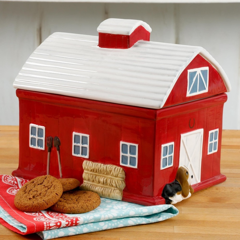 Pioneer Woman Red Barn Cookie Jar NEW